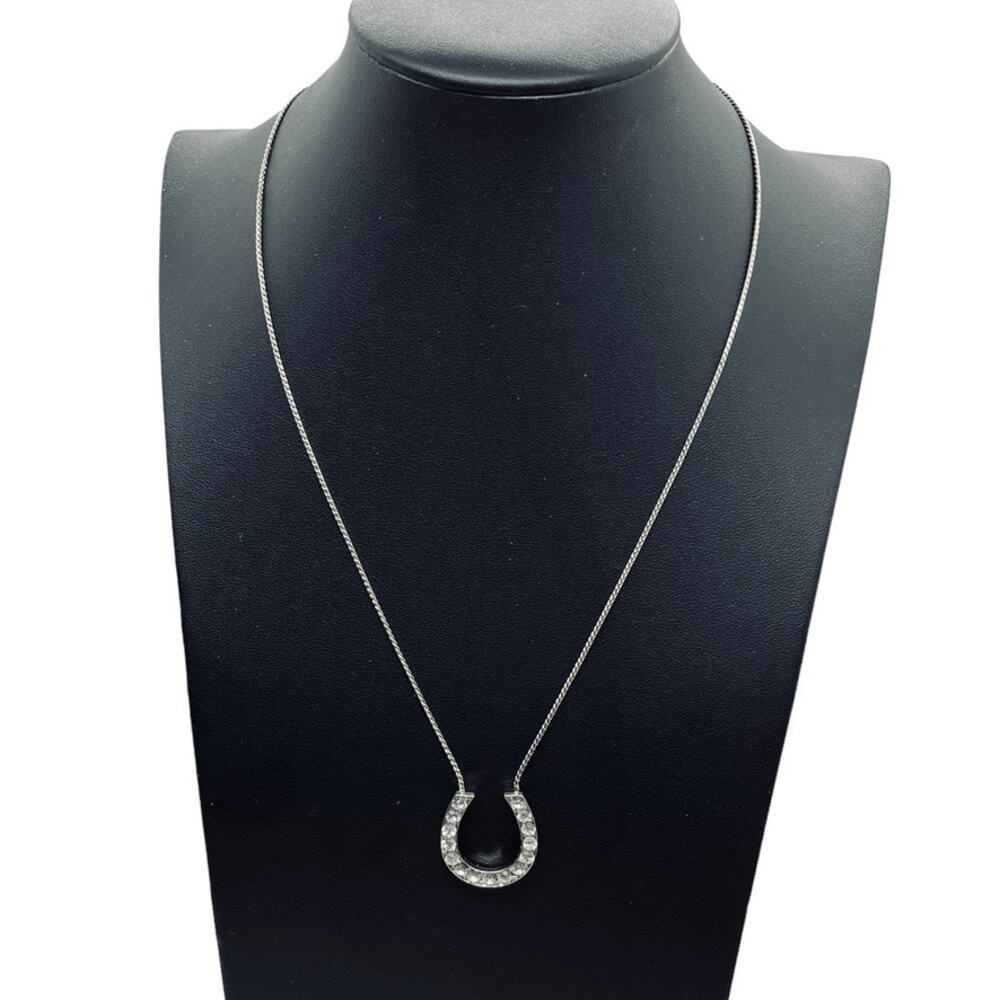 Lia Sophia Horseshoe Necklace Women Rhinestone In Box Vintage Silver Tone 16 in - Picture 2 of 11